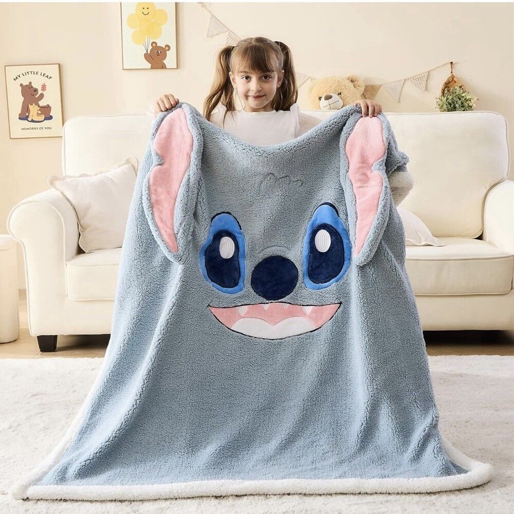 Stitch 3D Blue Soft Sherpa Fleece Blanket 50x60 New